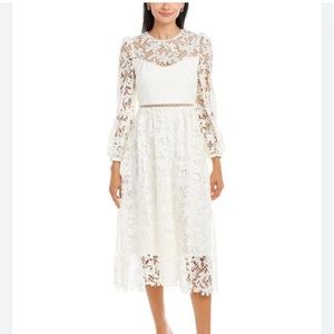 ML Monique Lhuillier Lace Midi Dress, white size 0